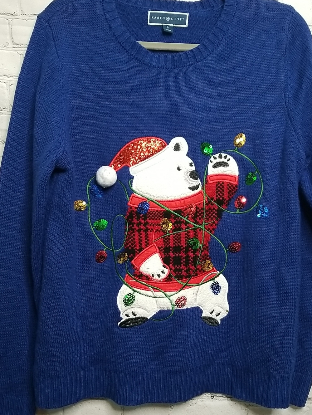 Karen Scott womens holiday sweater size Large cute Polar Bear EUC